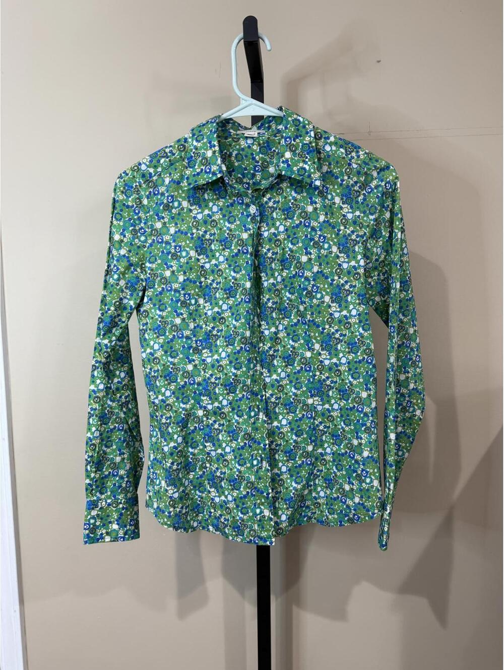 Women's J.Crew 0 Green Long Sleeve Floral Print Shirt - Picture 3 of 10
